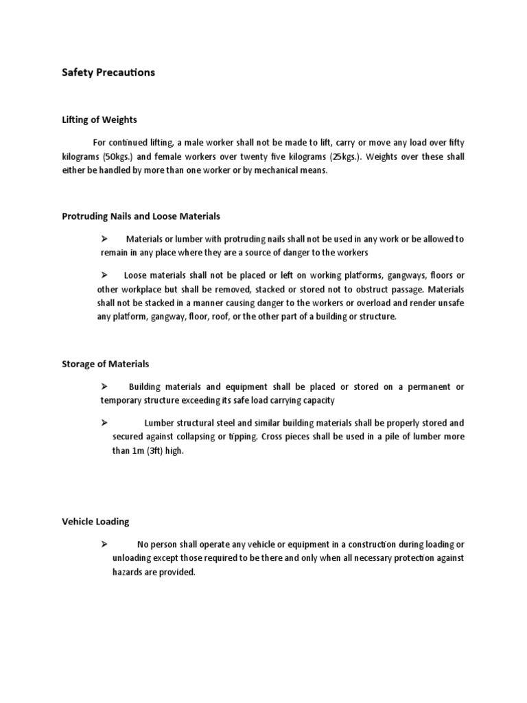 Safety Precautions Lifting of Weights PDF Vehicles Sidewalk