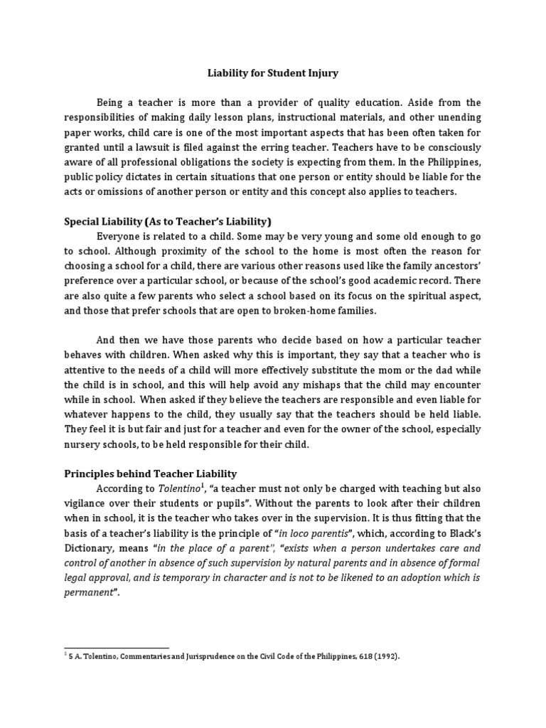 Teacher Liability for Student Injuries | PDF | Legal Liability | Negligence