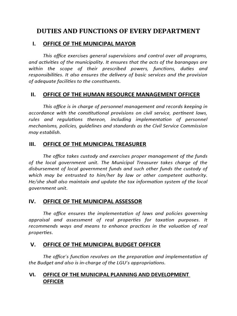 LGU Departments: Duties and Functions | PDF | Local Government | Real ...