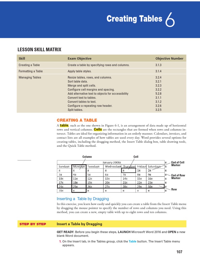 Mastering Table Creation in Word 2016 | PDF | Page Layout | Microsoft Excel