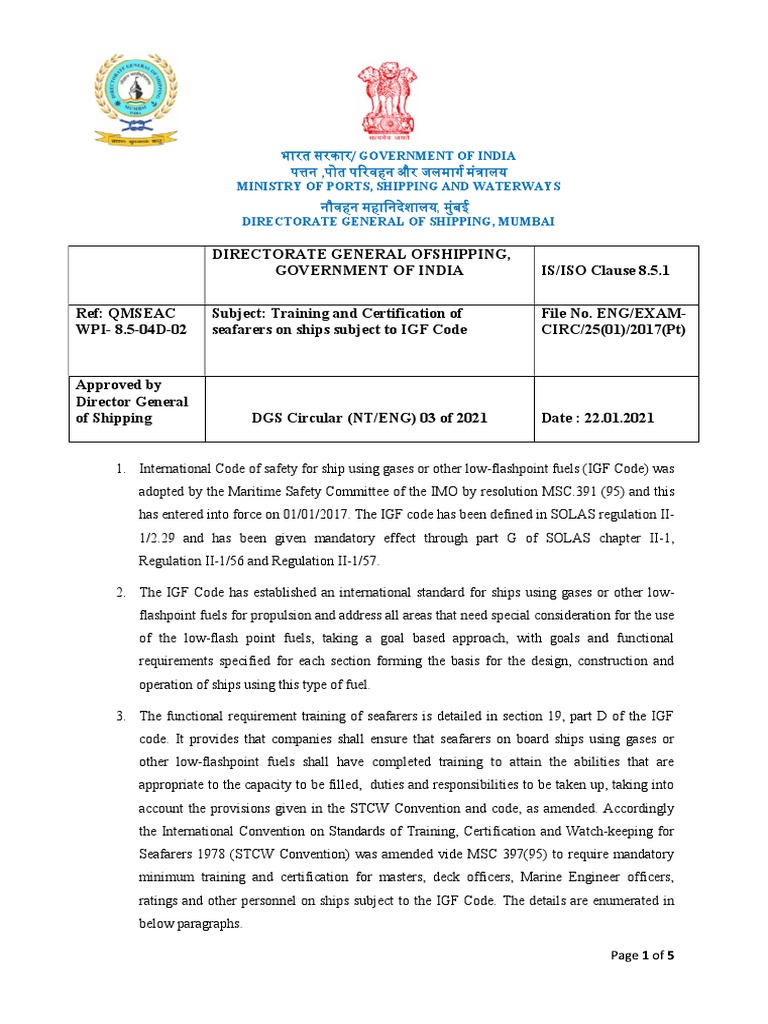 IGF Code Seafarer Training Requirements | PDF | Ships | Sailor