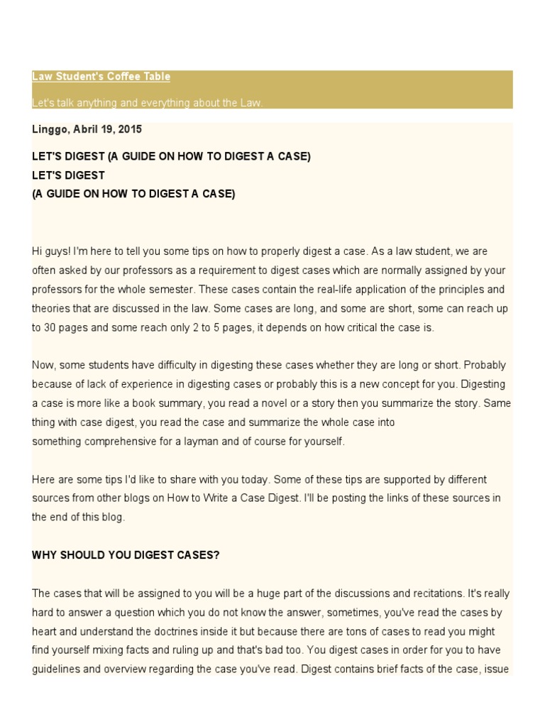 Guidelines On Writing Case Digests | PDF | Policy | Government
