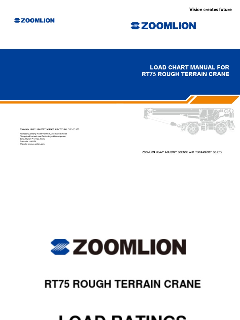 Zoomlion Mobile Crane RT75 Load Chart Manual PDF Crane (Machine