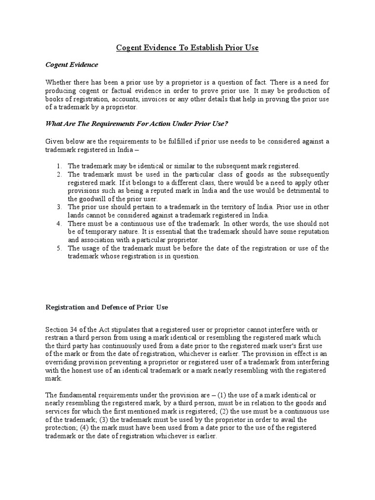 Trademark Prior Use Guidelines | PDF | Trademark | Lawsuit