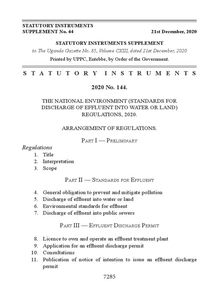 National Environment (Standards For Discharge of Effluent Into Water or ...