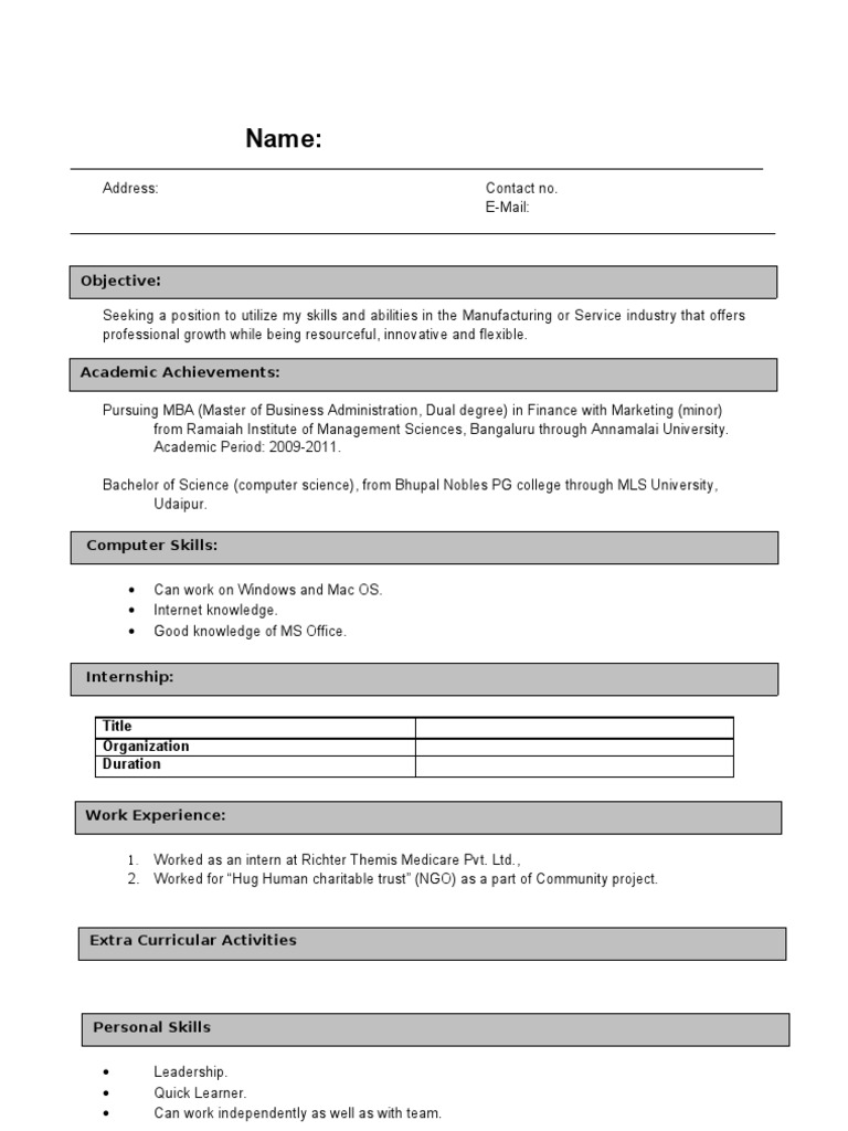 Resume Format | PDF | Business | Computers