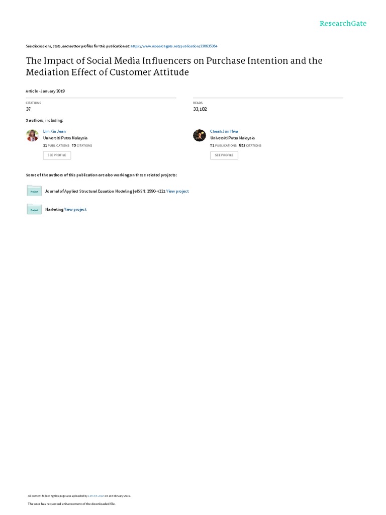 The Impact of Social Media in Uencers On Purchase Intention and The ...