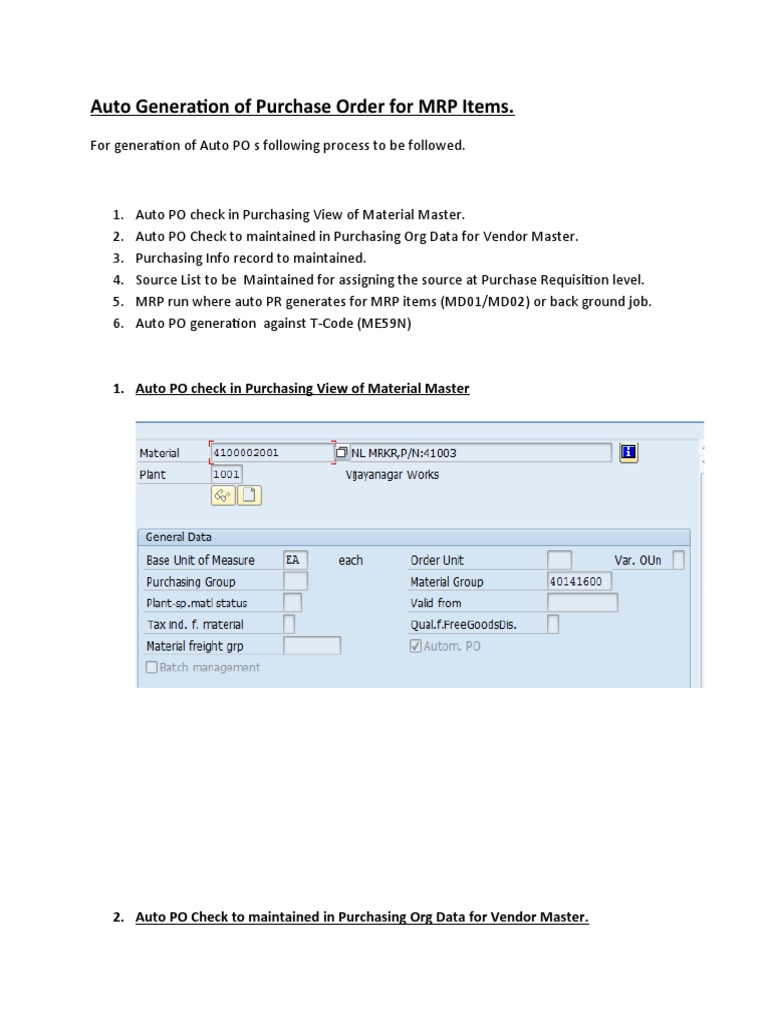 Auto Generation of Purchase Order For MRP Items | PDF