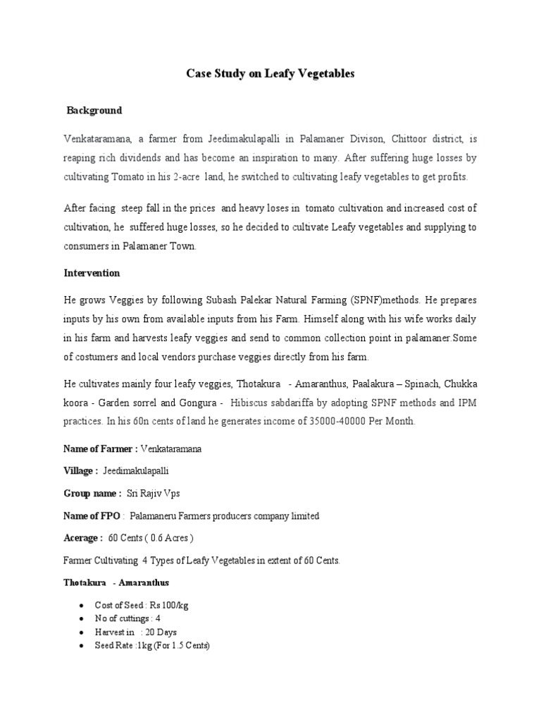 Case Study On Lefy Vegetables | PDF | Vegetables | Agronomy