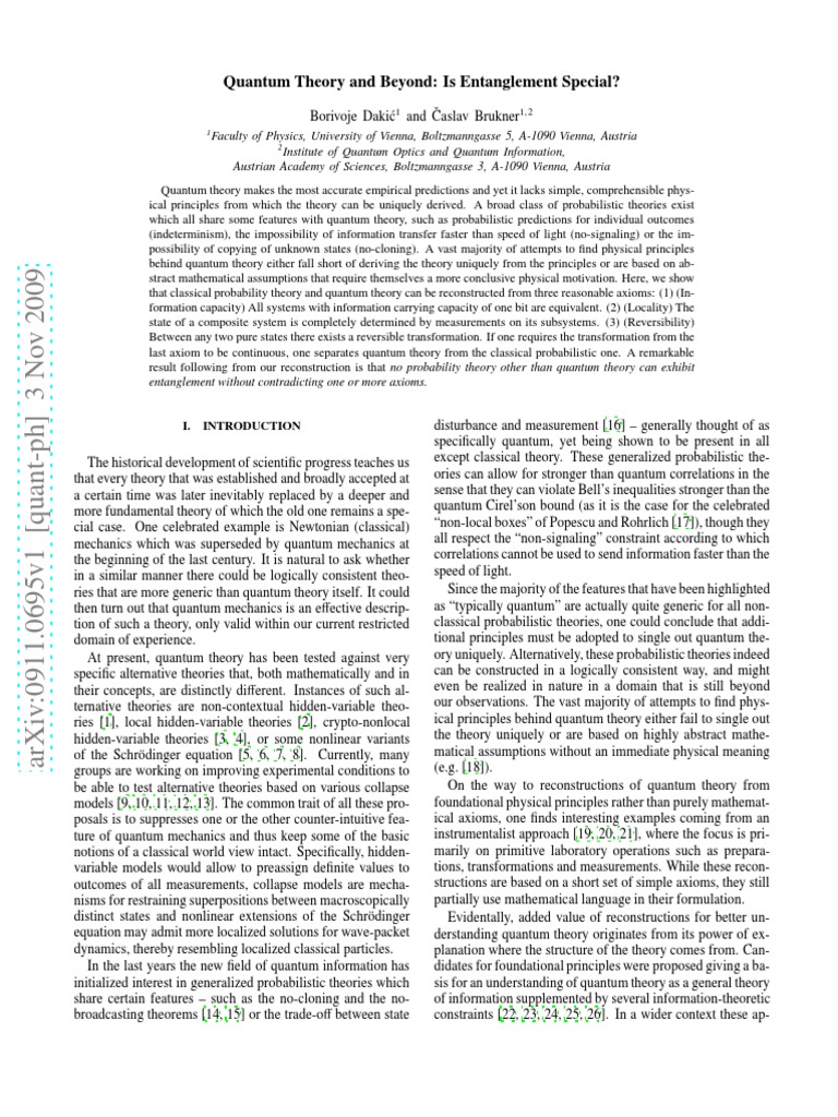 Quantum Theory and Beyond: Is Entanglement Special? | PDF | Quantum ...