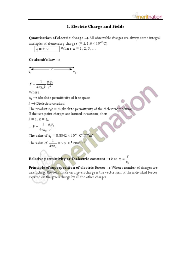 Electric Charges and Fields Overview | PDF | Electric Field | Permittivity