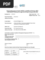 School of Management Studies INDIRA GANDHI NATIONAL OPEN UNIVERSITY Proforma For Approval of Project Proposal (MS-100)