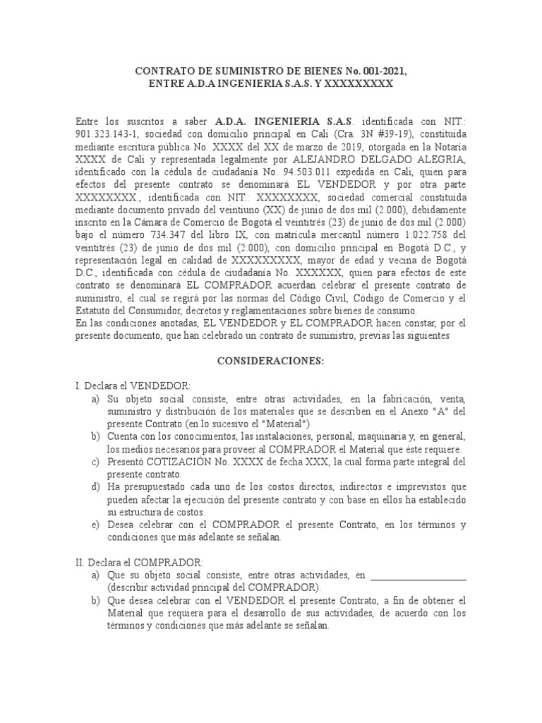 Modelo Contrato Suministro de Materiales 2021 | PDF | Multa (pena) |  Arbitraje