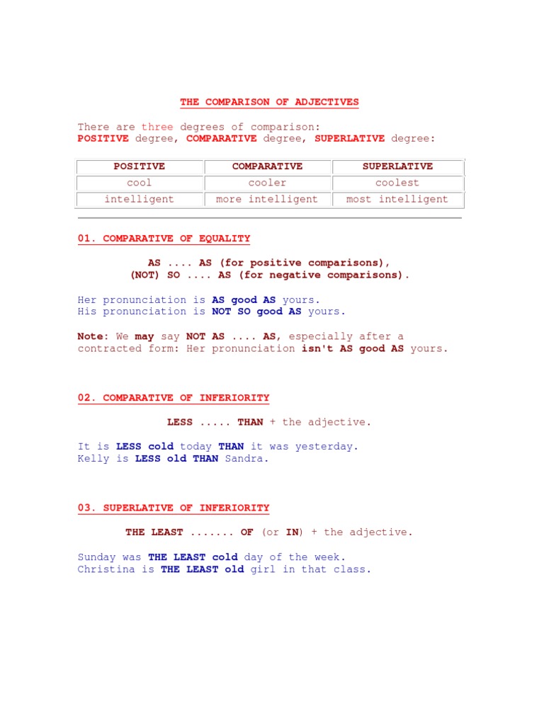 The Comparison of Adjectives Positive Comparative Superlative | PDF ...
