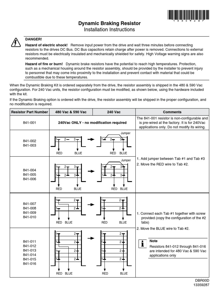 Dynamic Braking Resistor Installation Instructions PDF Resistor