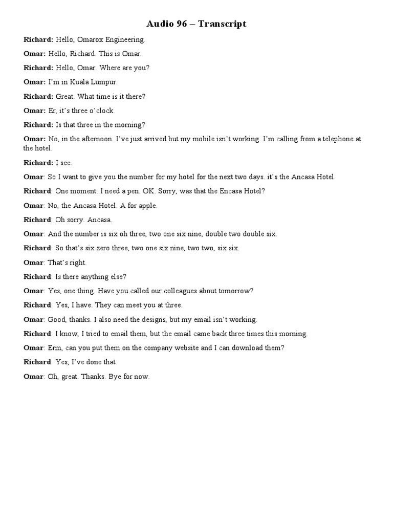 Hotel Call Transcript: Ancasa Details | PDF