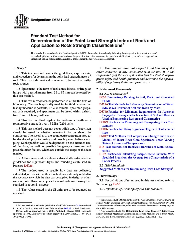 Determination of The Point Load Strength Index of Rock and Application ...