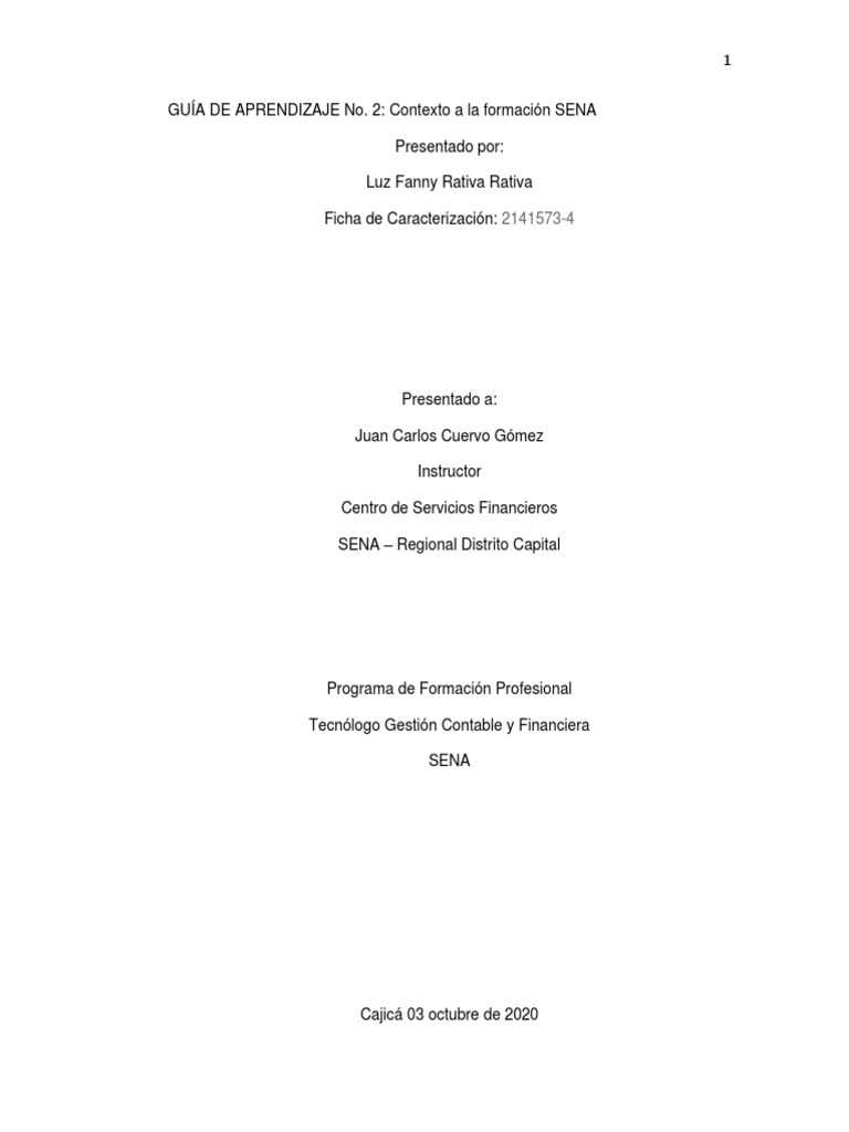 Guía de Aprendizaje No. 2 Contexto A La Formación Sena | PDF ...