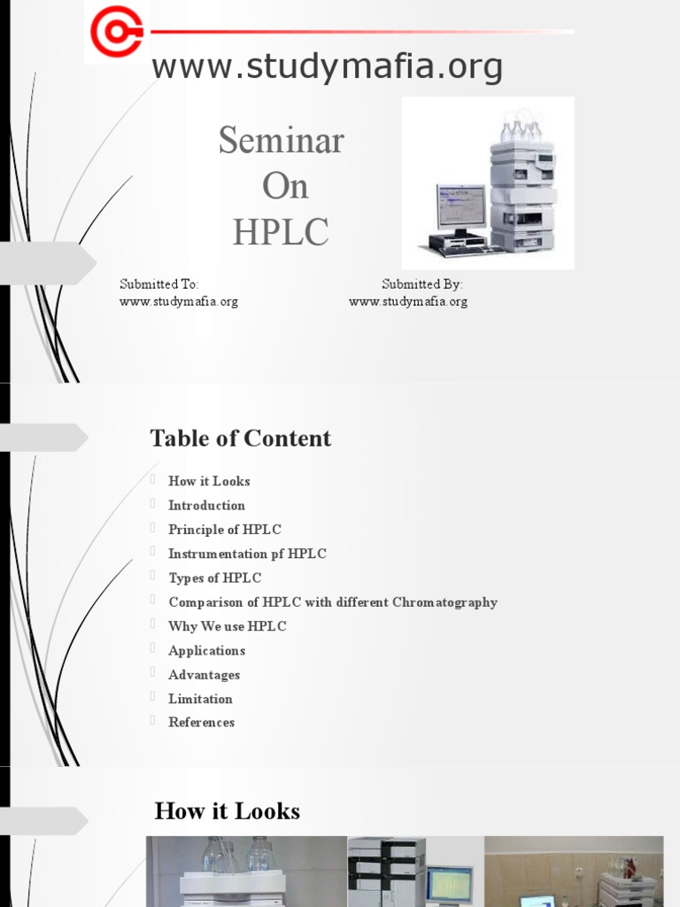 Seminar On HPLC Submitted To Submitted by PDF High Performance