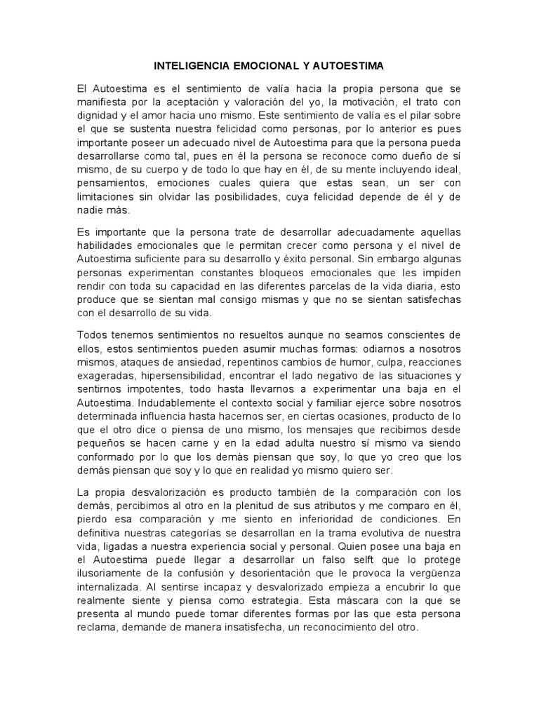 Inteligencia Emocional y Autoestima | PDF | Autoestima | Las emociones