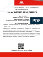 Flores Bustinza, Jonas Alberto: Constancia de Declaración Jurada Electrónica de Salud Covid-19