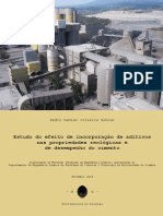 Estudo do efeito de incorporacao de aditivos nas propriedades reologicas e de desempenho do cimento