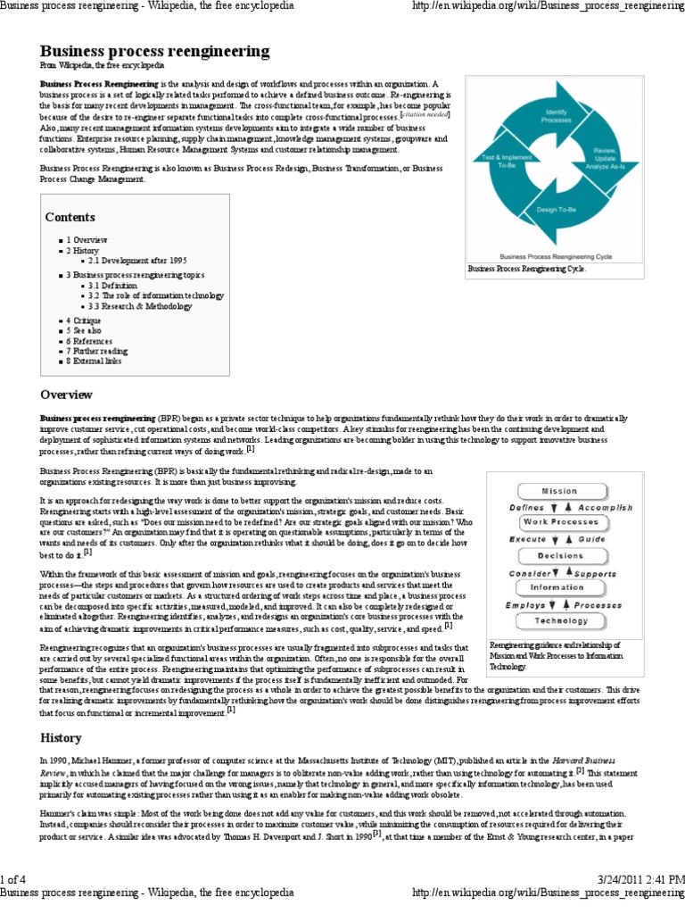 Business Process Reengineering - Wikipedia, The Free Encyclopedia | PDF ...