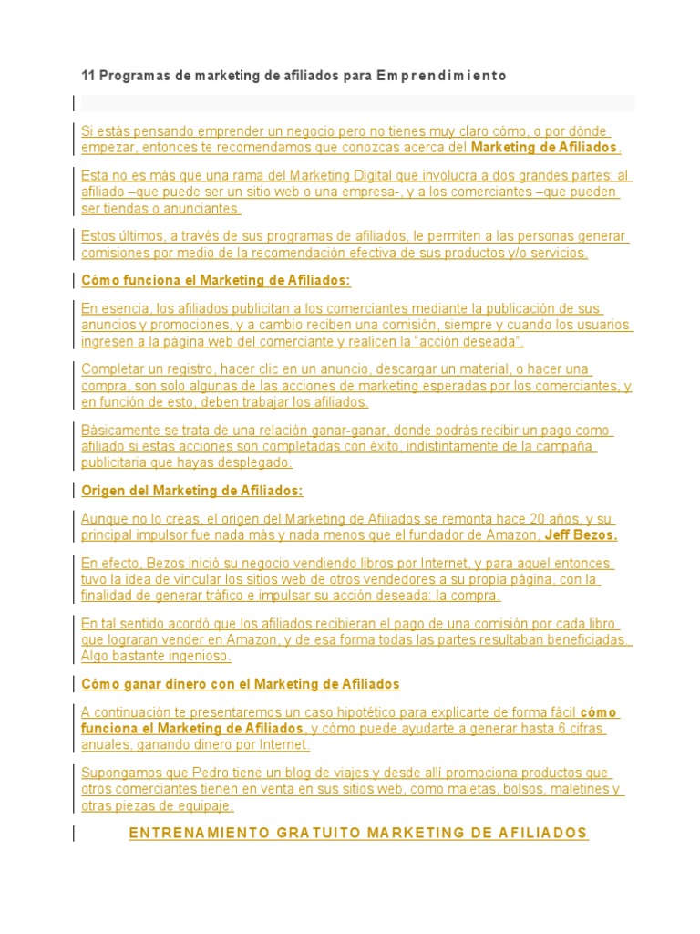 11 Programas de Marketing de Afiliados para Emprendimiento | PDF ...