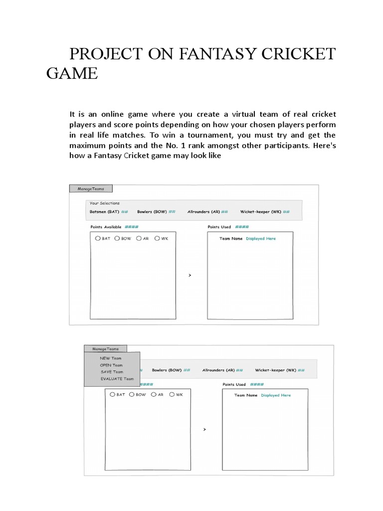 Project On Fantasy Cricket Game | PDF | Python (Programming Language ...