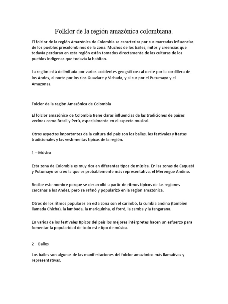 Folclor y música de la Amazonía colombiana | PDF | Colombia | Bailes
