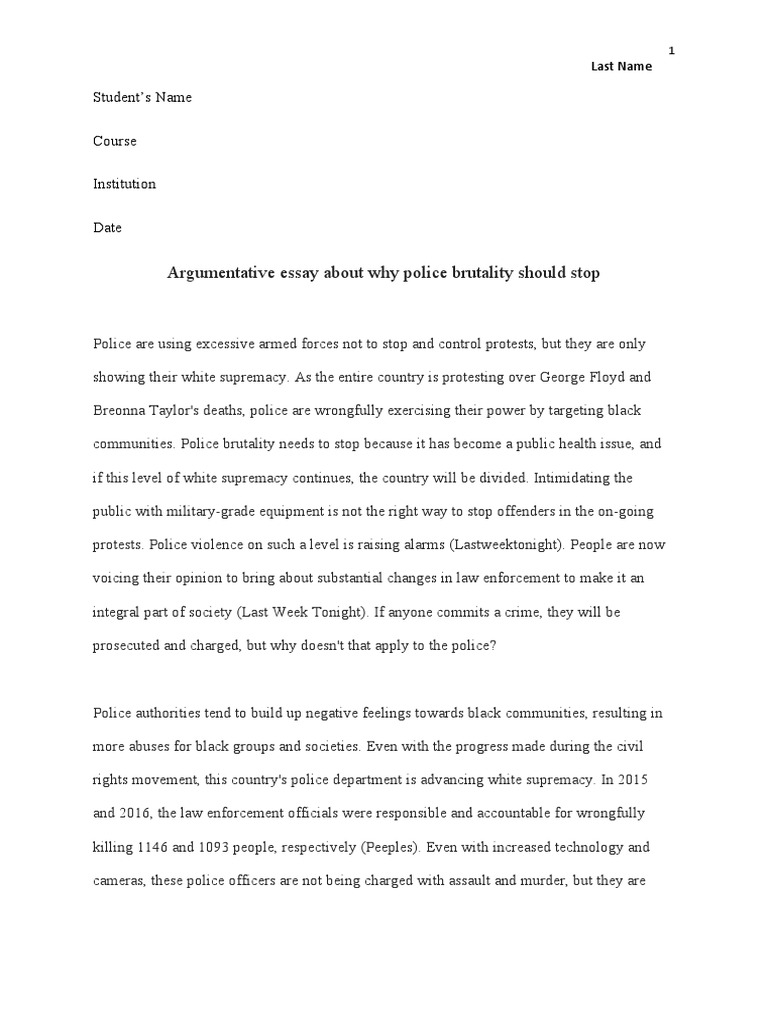 police brutality argumentative essay pdf