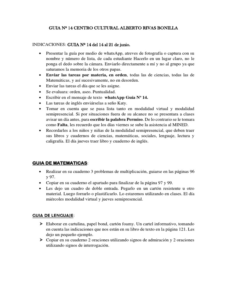 Instrucciones para la Guía Nº 14 Escolar | PDF | Science | Ciencia y ...