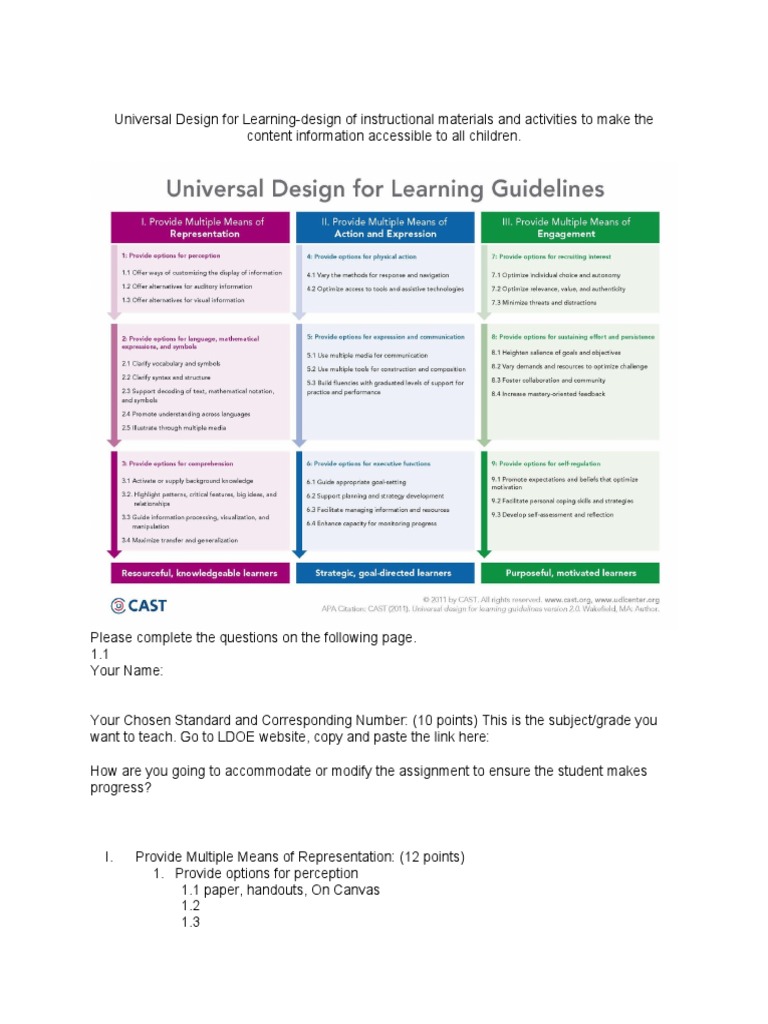 Universal Design For Learning Guidelines | PDF