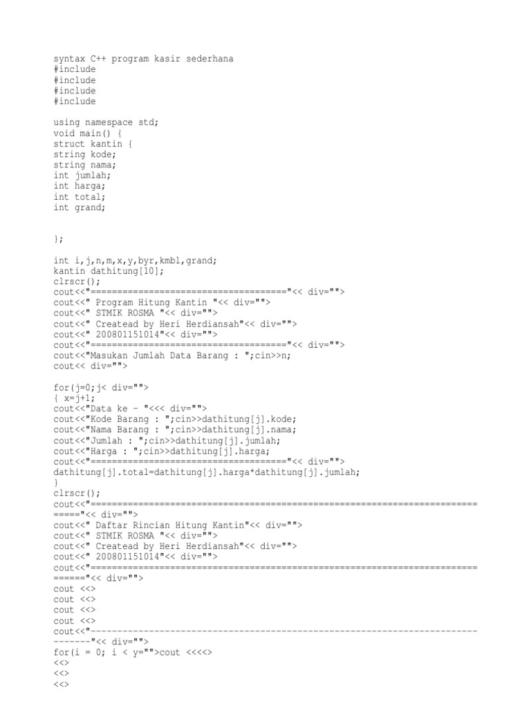 Program Kasir Sederhana C++ | PDF | Business | Technology & Engineering