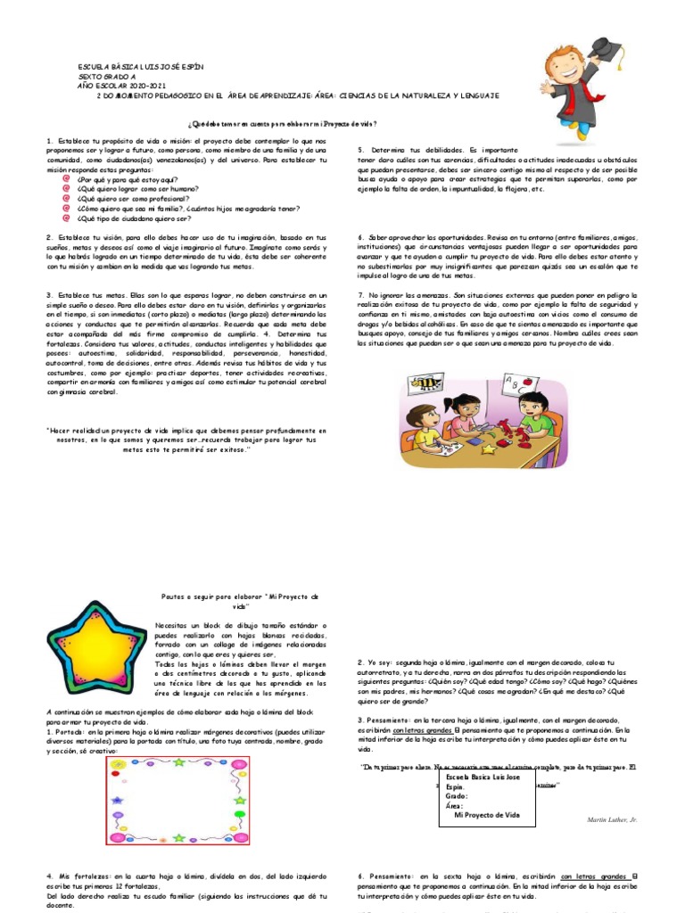 Proyecto de Vida para Sexto Grado | PDF | Autoestima | Sicología