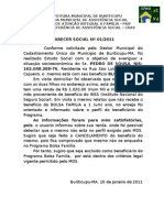 Parecer social sobre cancelamento de benefício do Bolsa Família para usuário que recebe INSS