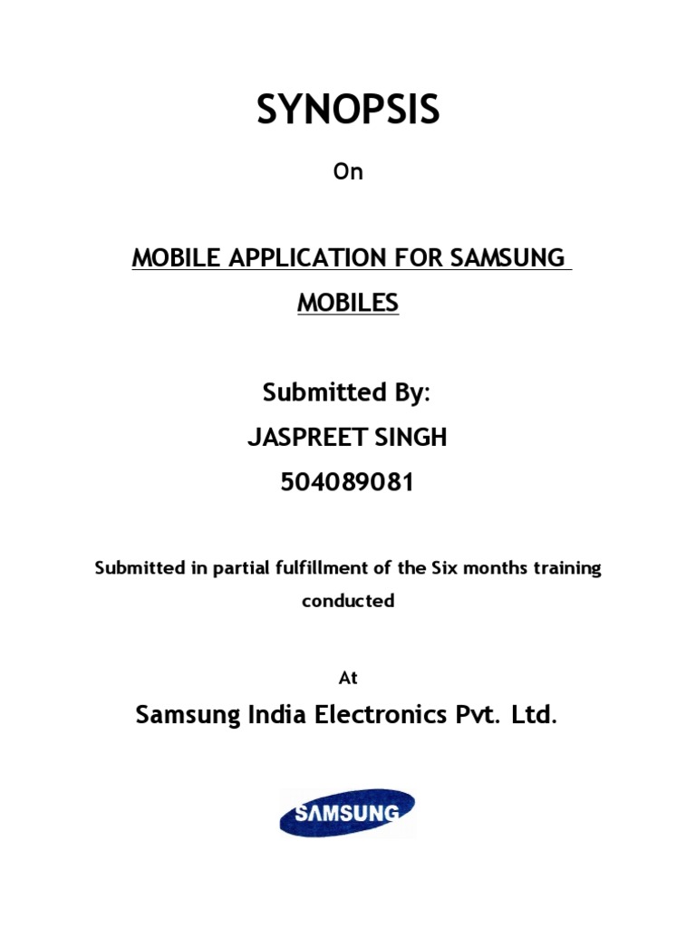 Synopsis Mobile Application For Samsung Mobiles PDF Operating