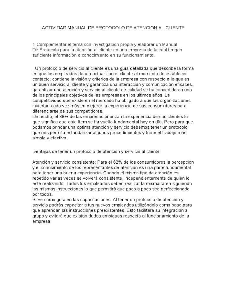 Manual de Protocolo de Atención al Cliente | PDF | Servicio al Cliente ...