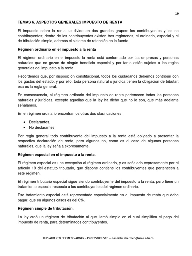 Tema 6. Aspectos Generales Impuesto de Renta | PDF | Impuesto sobre la ...