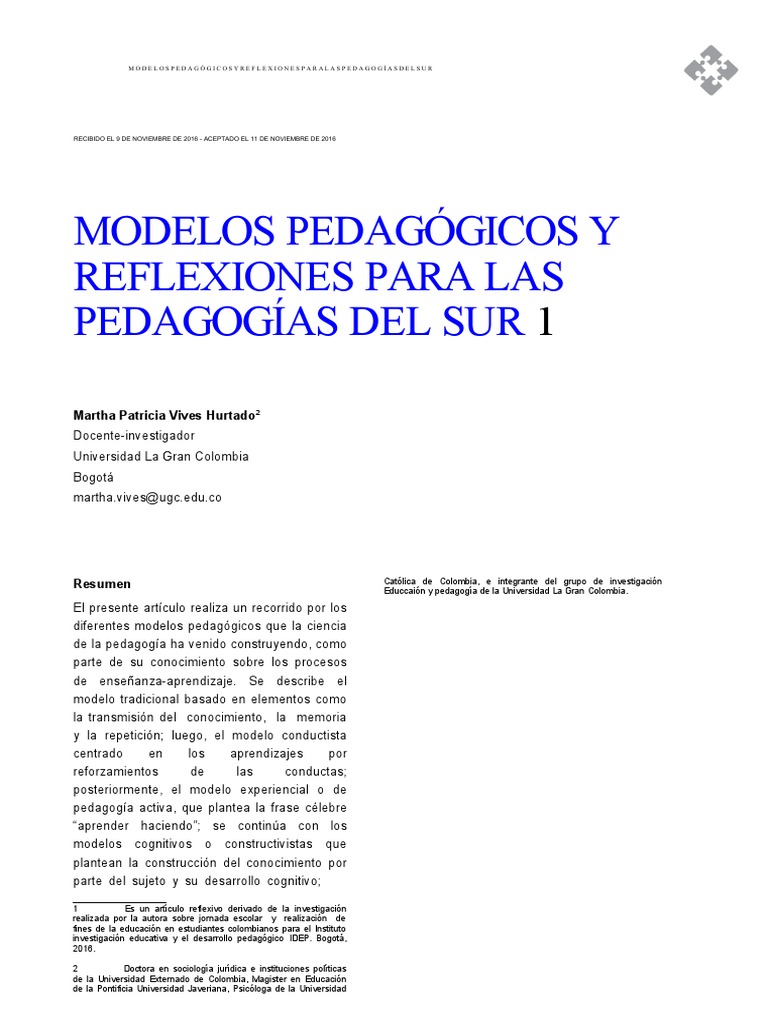 Modelos Pedagógicos en el Sur | PDF | Constructivismo (filosofía de la ...