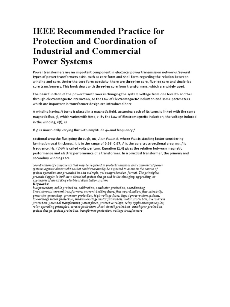 IEEE Practice For Protection and Coordination of Industrial