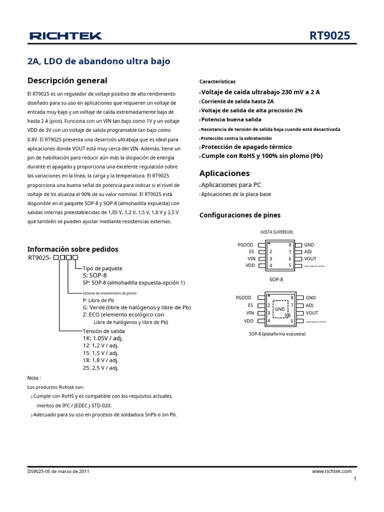 Richtek RT9025 12GSP Datasheet - En.es | PDF | Condensador | Ingenieria ...