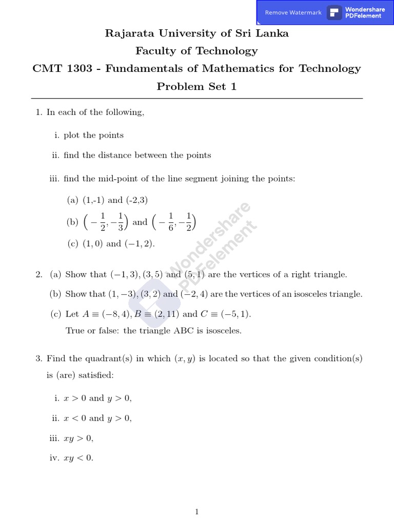Math Problem Set for Tech Students | PDF | Circle | Trigonometric Functions