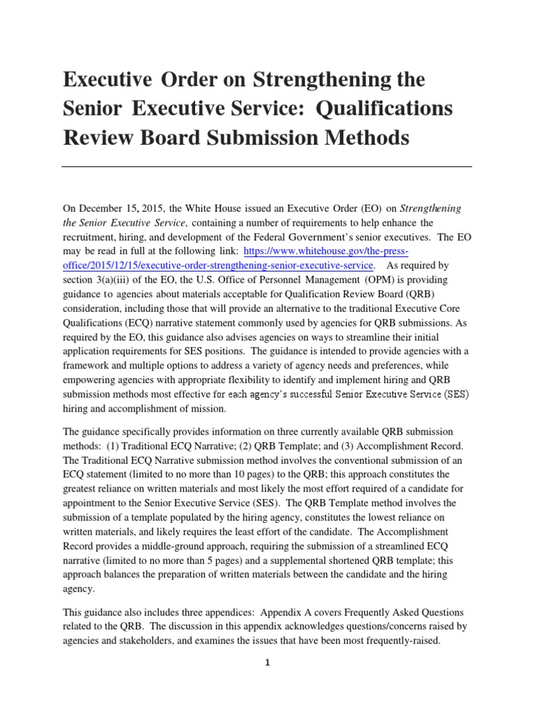 Executive Order On Strengthening The Senior Executive Service