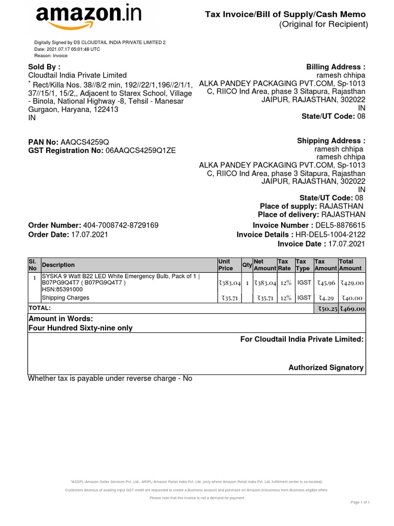 Invoice for LED Bulb Purchase | PDF | Taxation | Invoice