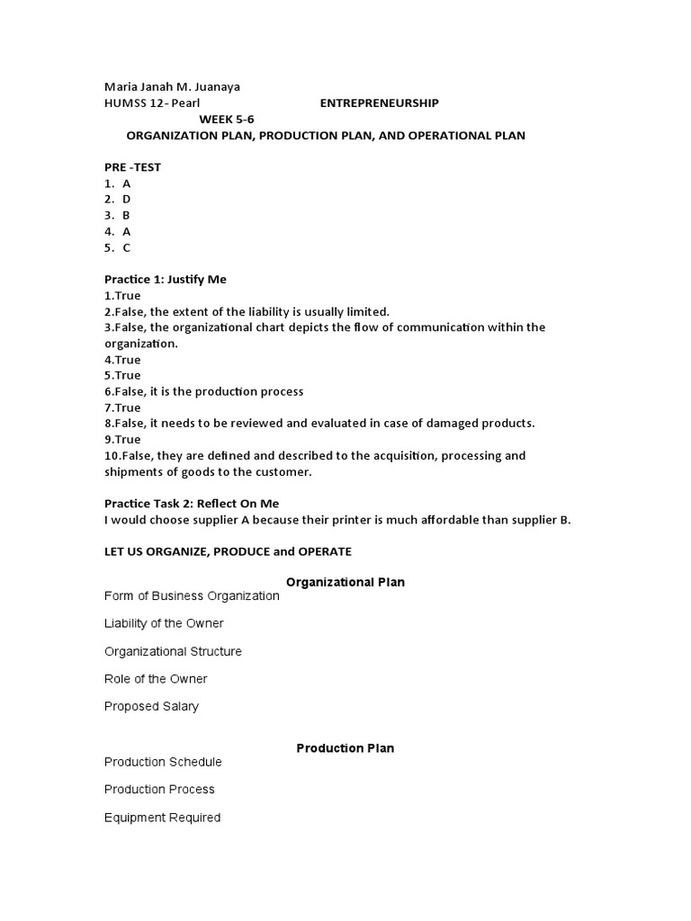 Production and Operational Plans Overview | PDF