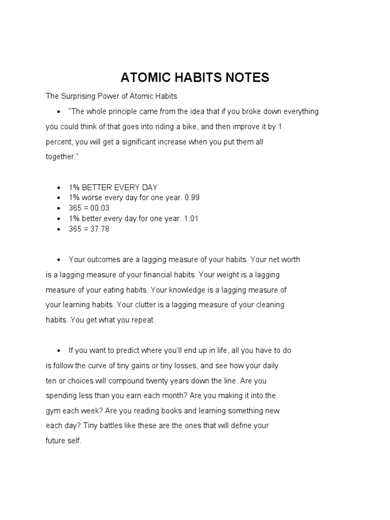 Atomic Habits Notes PDF Goal Habits