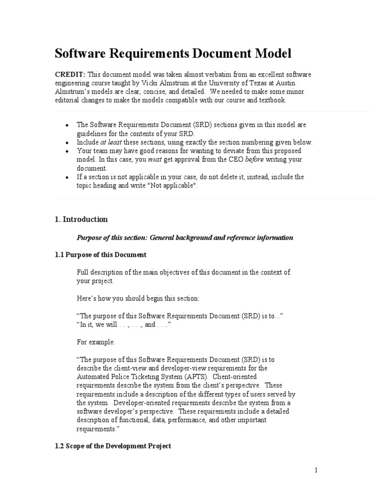 Software Requirements Document Guide | PDF | Personal Digital Assistant ...