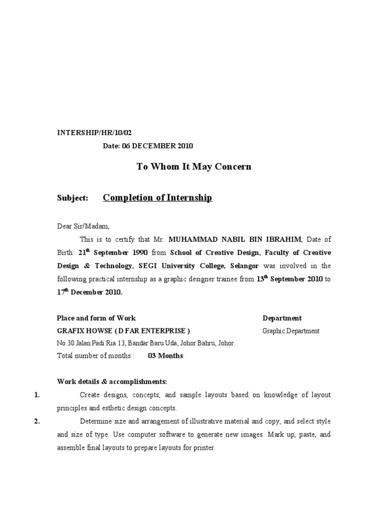 Internship Letter | PDF | Graphics | Communication