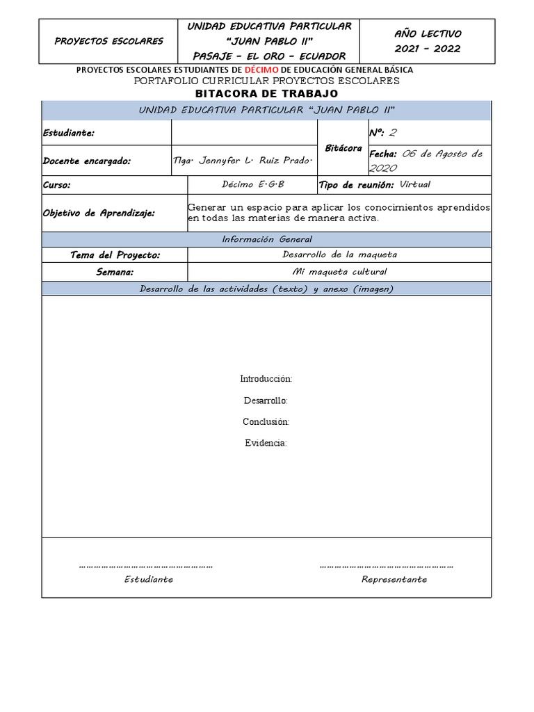 Formato de Bitácora Escolar EGB | PDF